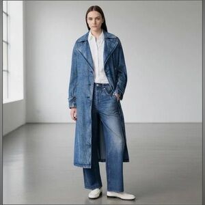 Rag & Bone Alore Denim Trench Coat Jacket Belted Midi Size Large NWT!